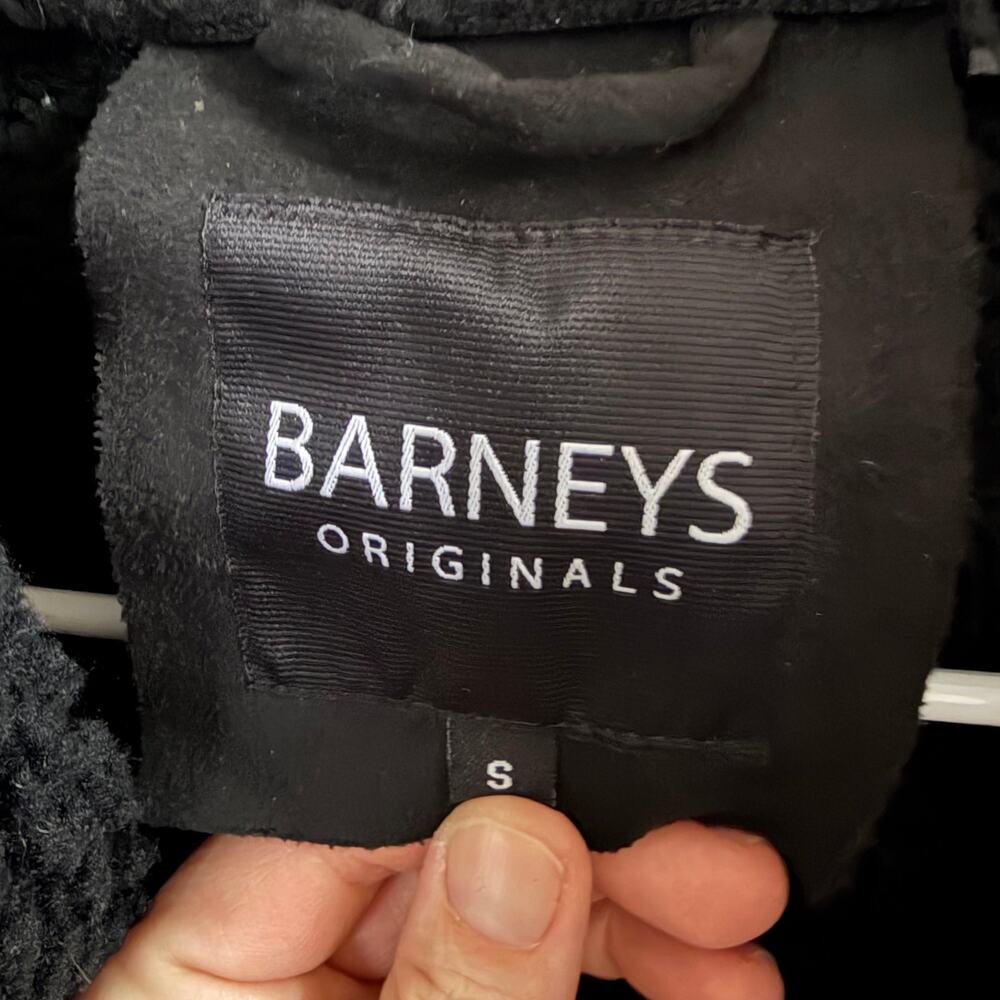 Barneys Original blk faux suede borg Lined Aviator Jacket sherpa-lined bkr sz S - Picture 5 of 13